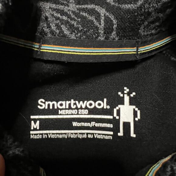 Smartwool Shirt Womens Medium Black Gray Merino 250 Quarter Zip Base Layer - Picture 8 of 9